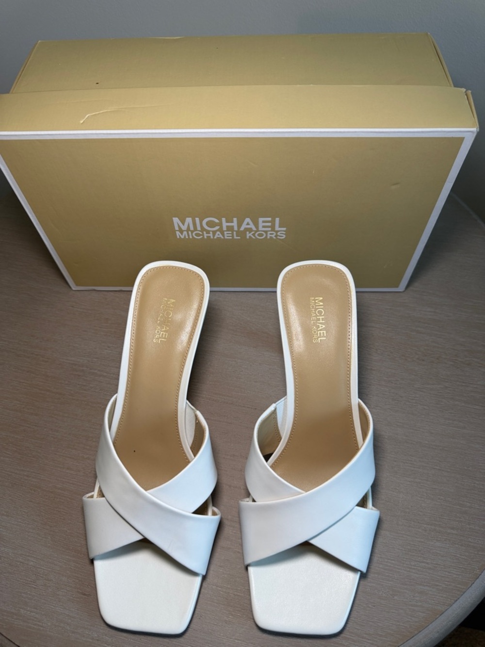 Michael Kors White Leather Crisscross Slide Mules